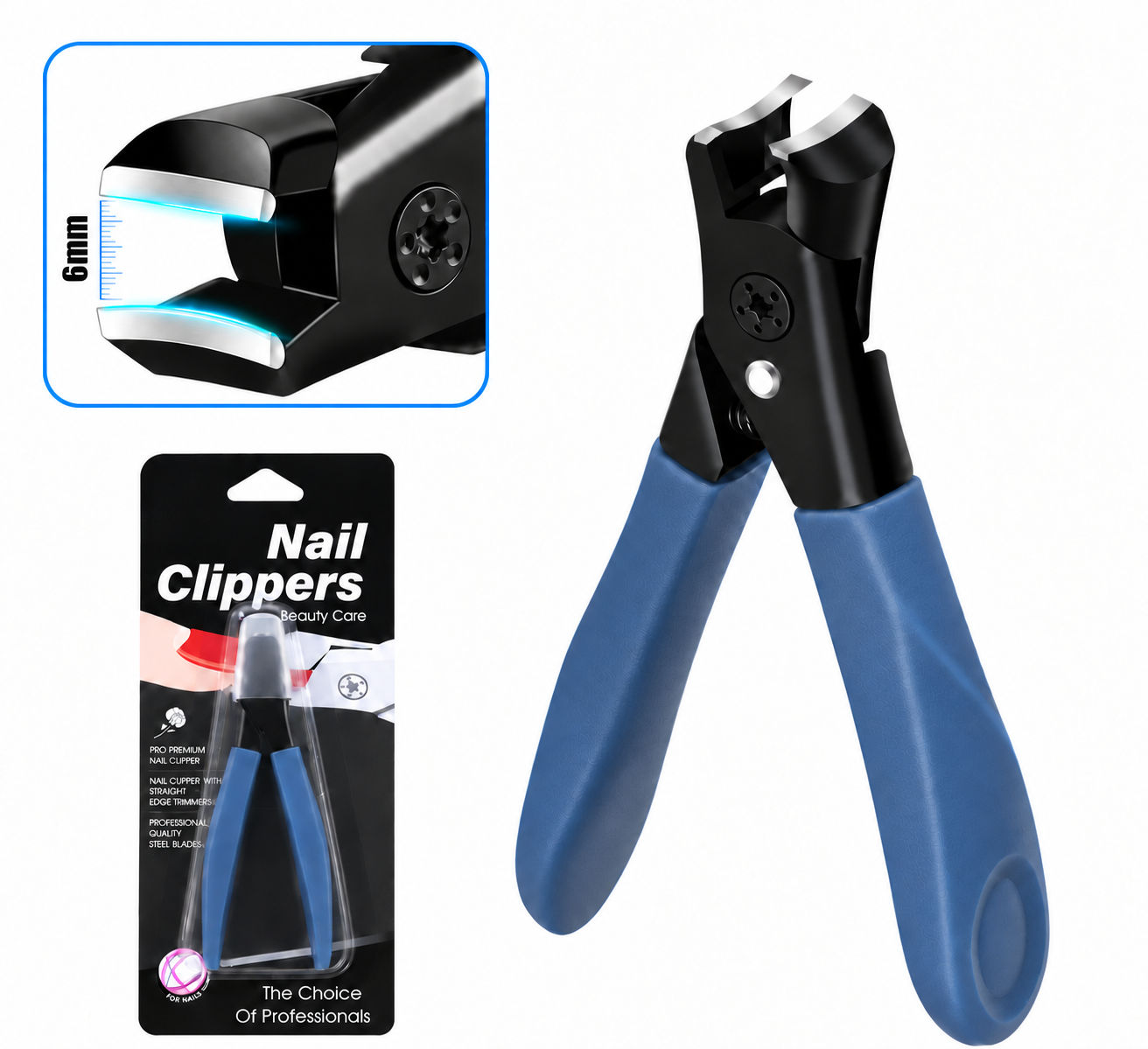 OLOEY Wide-Opening Nail Clipper for Thick, Hard Nails with Clipping Collector, Blue